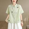 DIMANAF 2026 Women Plus Size New Summer Blouse Shirt Short Sleeve Print Floral Casual Loose Cotton Lady Tops Shirts