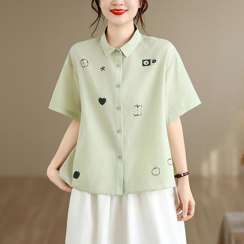DIMANAF 2026 Women Plus Size New Summer Blouse Shirt Short Sleeve Print Floral Casual Loose Cotton Lady Tops Shirts