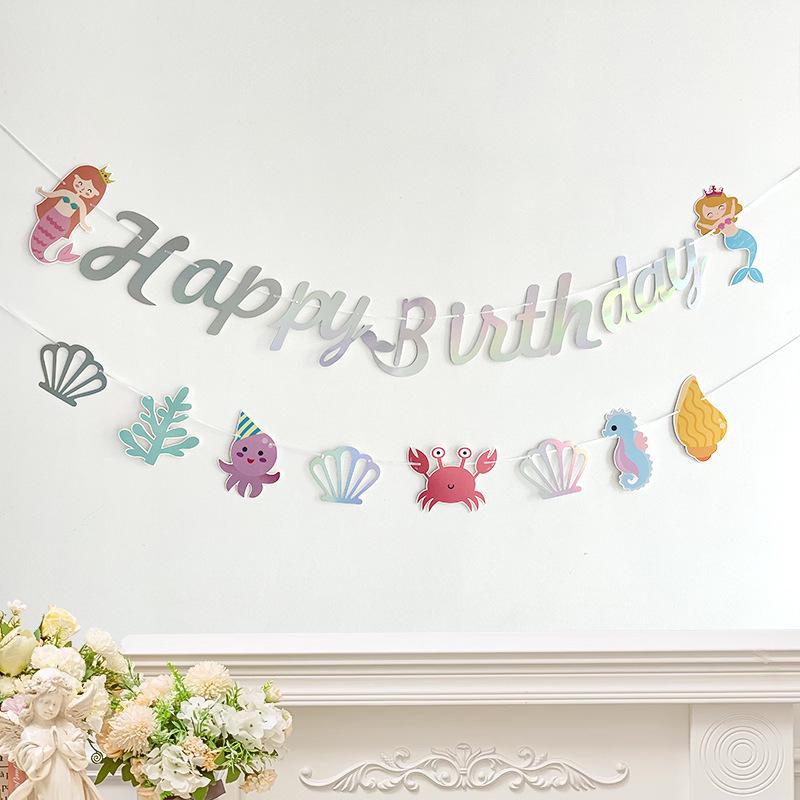 Cartoon Mermaid Banner: Birthday Party Decor for Girls
