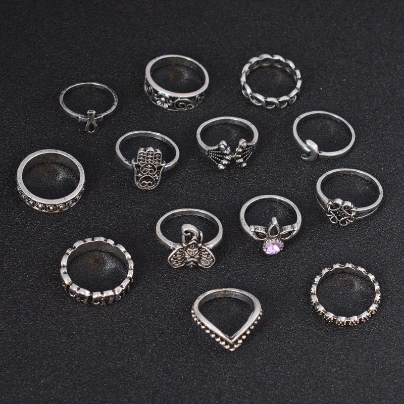 Set of Rings, Vintage Crown, Big Palm, Elephant 13-piece Set of Rings