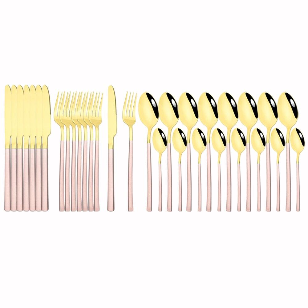 32Pcs Black Gold Cutlery Set Knife Forks Coffee Spoons Dinnerware Set Stainless Steel Tableware Western Kitchen Silverware Set