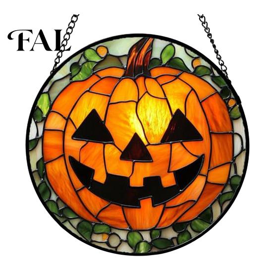 Stained Glass Style Wall Art Halloween Suncatcher Ornament, Vintage Hanging Window Decor with Pumpkin Ghost Bat Witch Festival Atmosphere Gifts