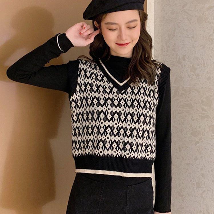 

Женский жаккардовый свитер-жилет 2025 года для трансграничной торговли: Европейско-американская коллекция осень/зима Large чёрный