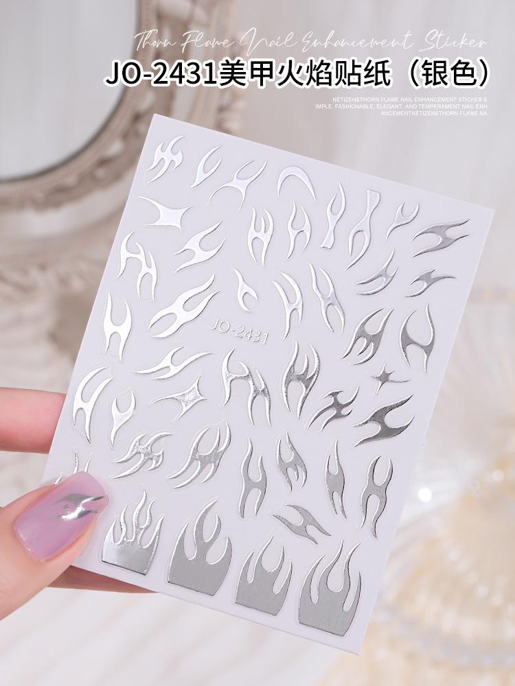 Nail Sticker Mirror Thorn Flame Manicure Sticker Hot Gold and Silver Laser Aurora Irregular Metal Nail Sticker Decoration