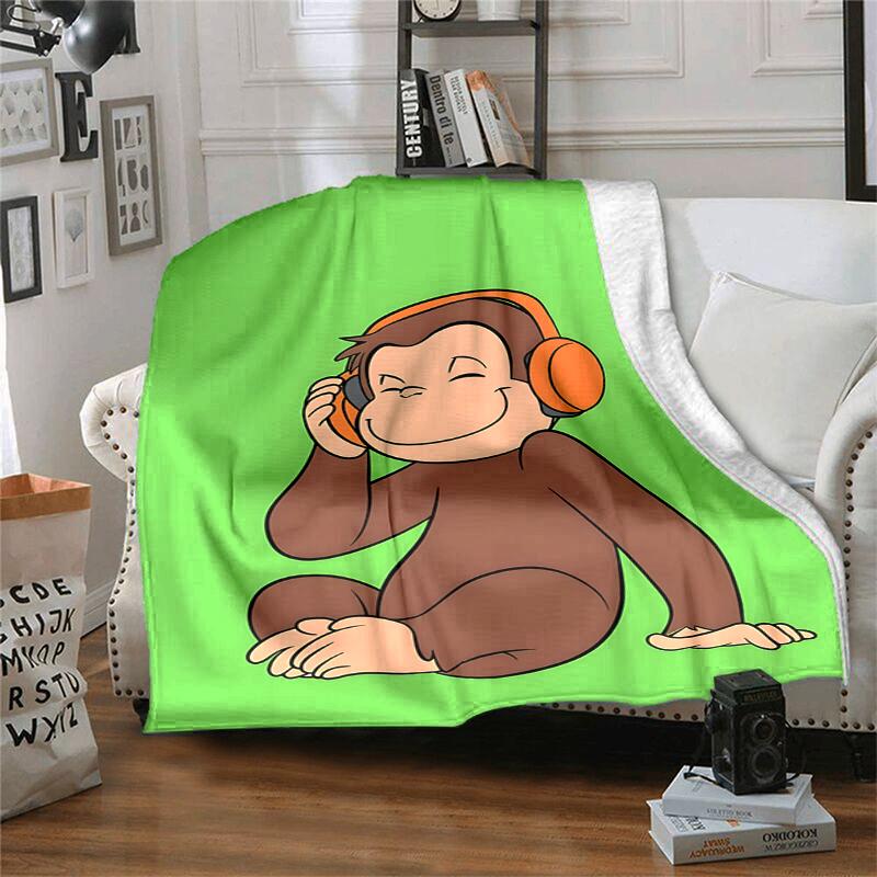 Curious George Flannel Blanket Soft Warm All-Season Throw, Design for Camping, Car Travel, Hiking Sofa, Bed, Office Perfect Gift for Parties