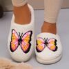 Pink Butterfly Winter Slippers Women Fashion Print Thicken Plush House Slippers Woman Indoor Non-Slip Keep Warm Cotton Slides