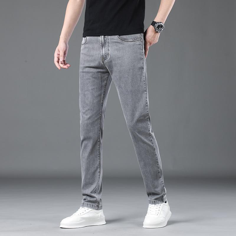 Smoky Gray Tensile Jeans Men's Summer Thin Slim Elastic Retro Casual
