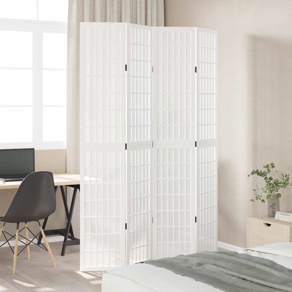Vidaxl Room Divider, 4-Panel, White, Solid Paulownia Wood
