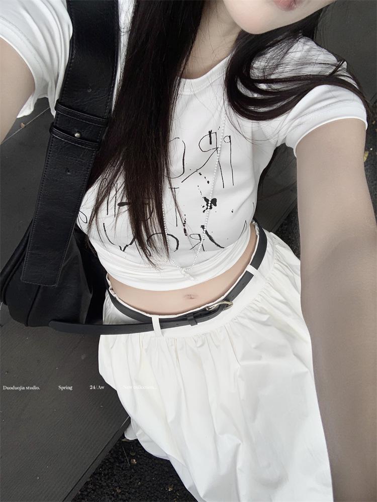 Frühling Sommer Amerikanischer Stil A-Linie Hohe Taille Midi Rock für Damen