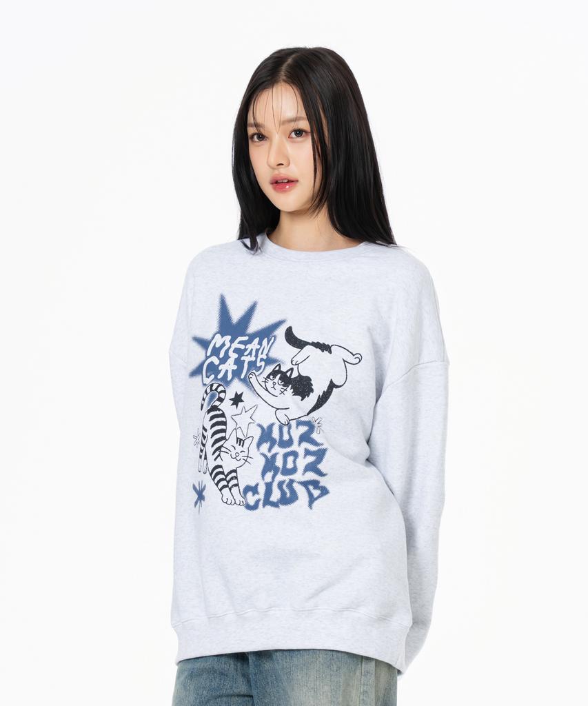 MOZMOZ Mincats Graphic Oversized Sweatshirt White Melange