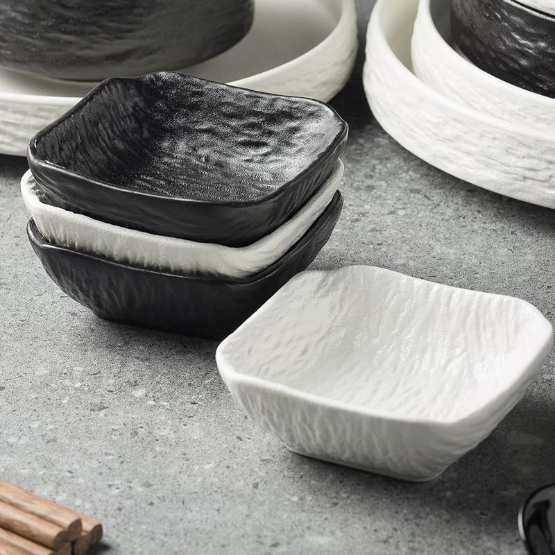 3.5 Inch Japanese Ceramic Dish New Household Creative Simple Hot Pot Square Sauce Dishes Stone Grain High-class Small Plate