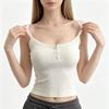 Maieu Ribbed cu Dantelă pentru Femei, cu Bureți de Sutien Încorporați și Nasturi, Maieu Bodycon pentru Femei