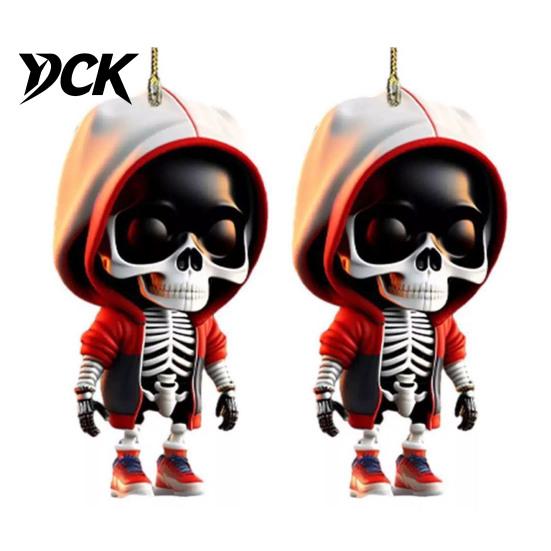 Backpack Pendant And Keychain Charm 2Pcs Hoodie Skeleton Ornaments, 2D Flat Acrylic Pendants, Gothic Gift for Car Enthusiasts Style Hanging