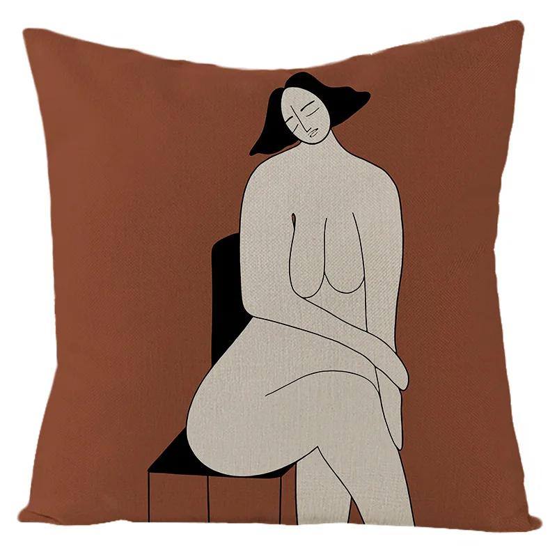 Nordic Abstract Linen Pillowcase Home Sofa Bedside Cushion Pillowcase 45x45cm Home Fashion Art Painting Printed Pillow Case
