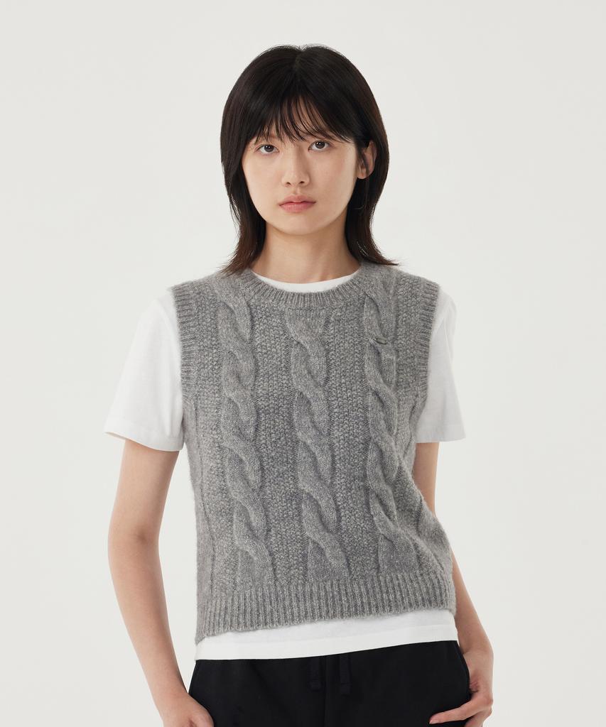 COVERNAT WOMAN Cable Knit Vest Khaki