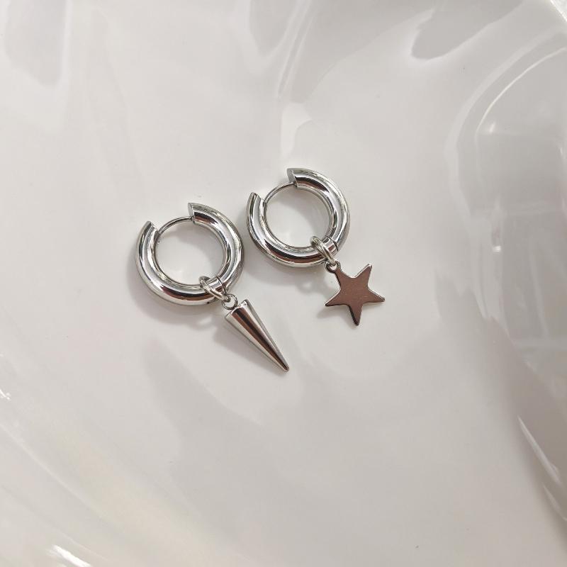 Fashion Heart Star Pendant Asymmetrical Earrings For Women Simple Geometric Circular Ear Buckle Jewelry Accessories Gift