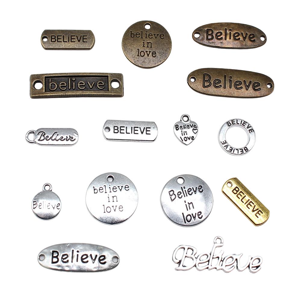 10pcs Believe Charms Believe In Love Charms For Jewelry Making Antique Bronze Silver Color Pendants DIY Crafts Making Findings