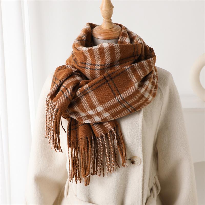 Retro British Style Imitation Cashmere Plaid Warm Shawl Scarf Autumn And Winter Fashion Atmosphere Versatile Fringed Scarf Women