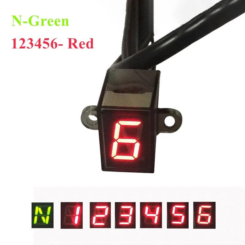 

6 Speed with NR Gear Black Universal Motorcycle Digital Display Led Motocross Off-road Moto Light Neutral Gear Indicator Monitor N Green - 123456 Red