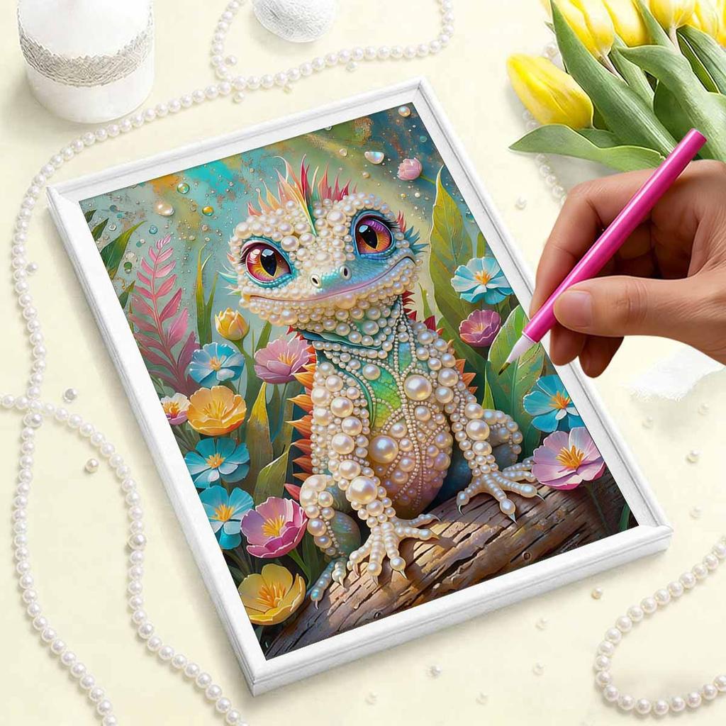 5D DIY Frameless Pearl Painting Lizard Pattern Painting Kit, Suitable for Home Living Room Bedroom and Other Wall Decoration Art Paintings
