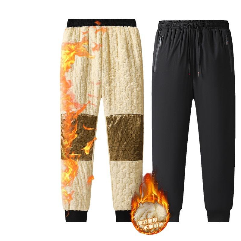 Winter Lambswool-Lined Trousers with Graphene Protective Cover Men's Loose-Fit Outdoor Fleece-Lined Thickened Thermal Long Trousers Men's Plus Size