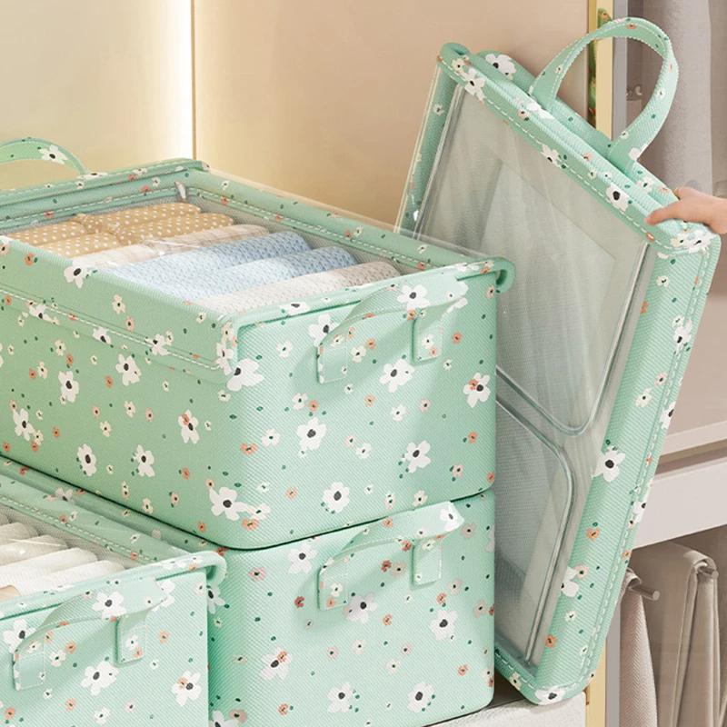 Oxford Storage Basket for Clothes Underwear Organizer Metal Frame Wardrobe Organizer Waterproof Clothing Storage Box with Lid