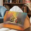 2D Flat 1pc, Tissue Box. Colorful Cat Group Portrait Pattern Napkin Dispenser, Reusable, Daily Desktop Tissue Storage Box, Suitable for Kitchen Living