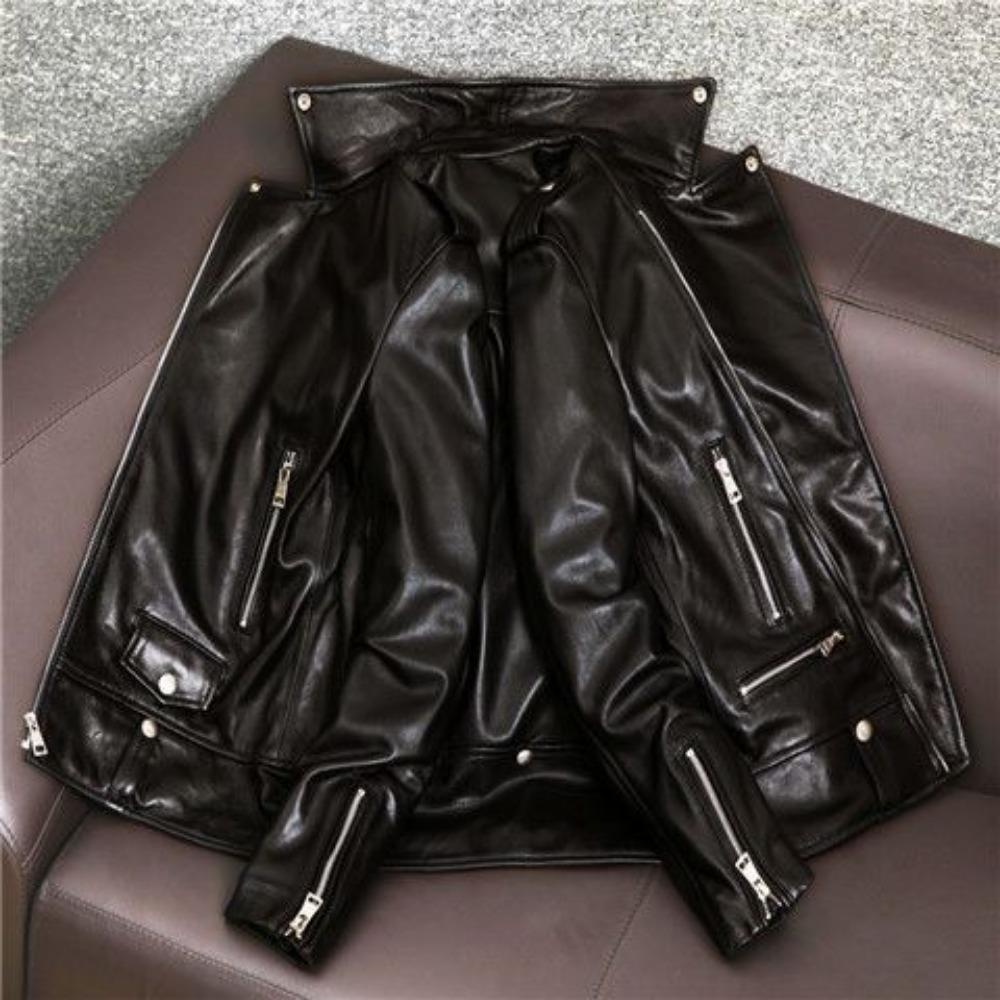 Leather Jacket Men's Fashion Handsome Locomotive Clothing Slim Leather Jacket First Layer Sheepskin Trendy Coat