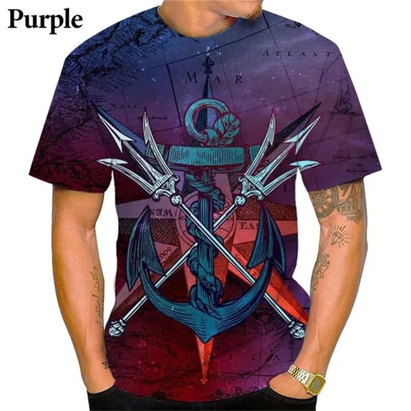 Maritimt anker 3D-trykk T-skjorte Oversize Menn Kvinner Vintage Kortermet Casual T-skjorter Sommer Allsidig O-hals Streetwear Unisex