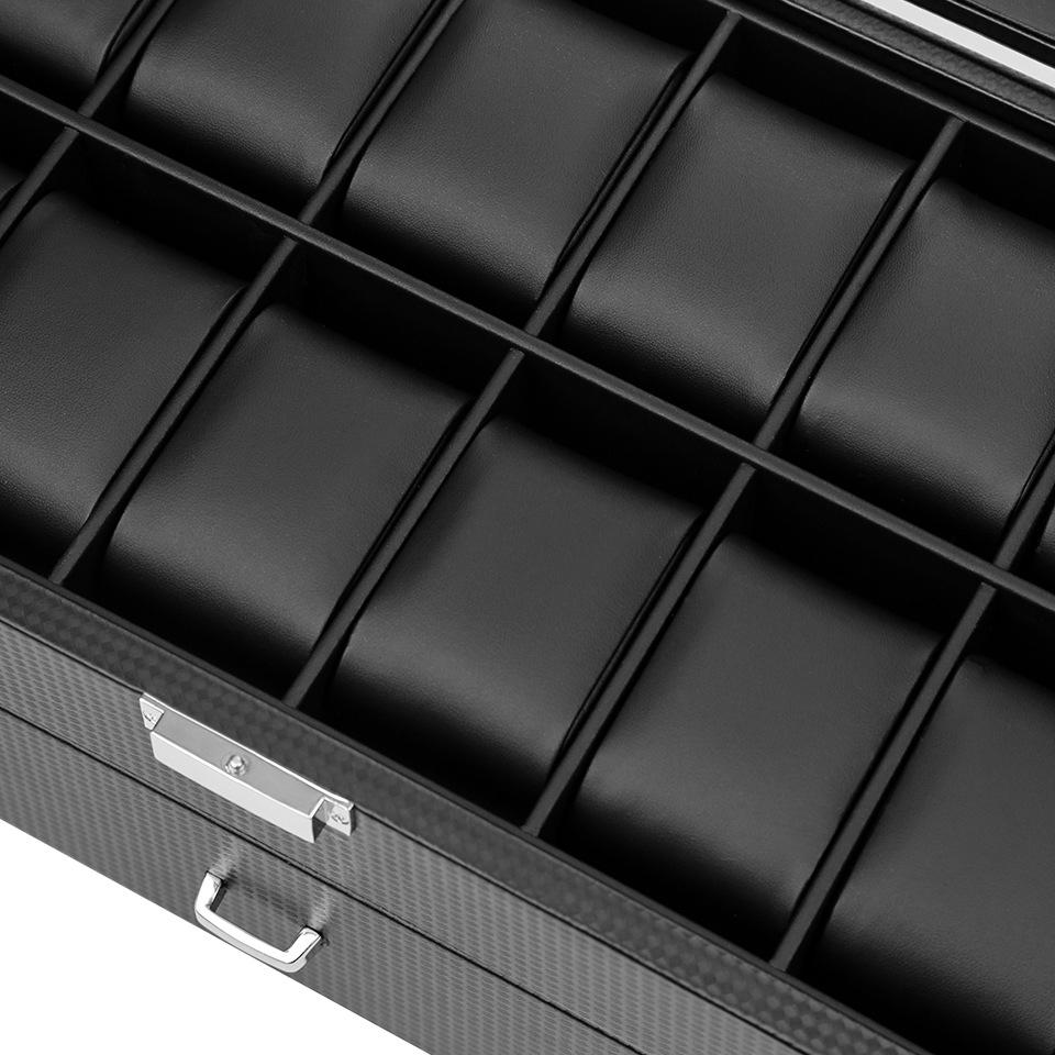 24-Piece Double Layer Carbon Fiber Watch Storage Box