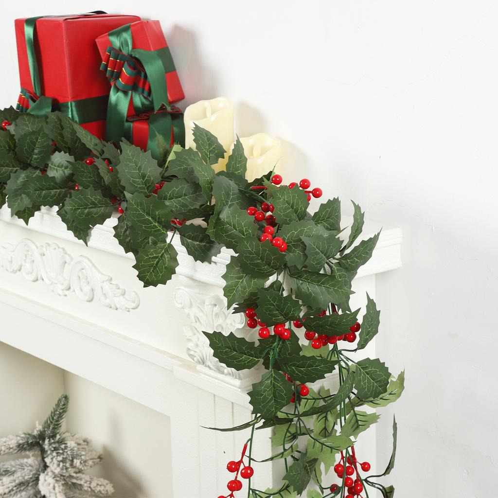 Plastic Holly Berry Garland Set 2 Pieces 94 49 inch Lifelike and Flexible Holiday Decoration for Home and Events
