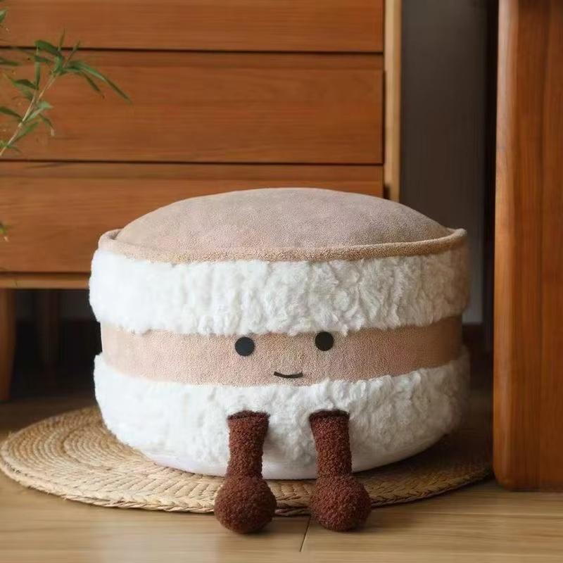 Cute Plush Cake-Shaped Stool - Removable Cover Pouf For Living Room Tatami Footrest & Shoe Changing Decorative Stool Gift