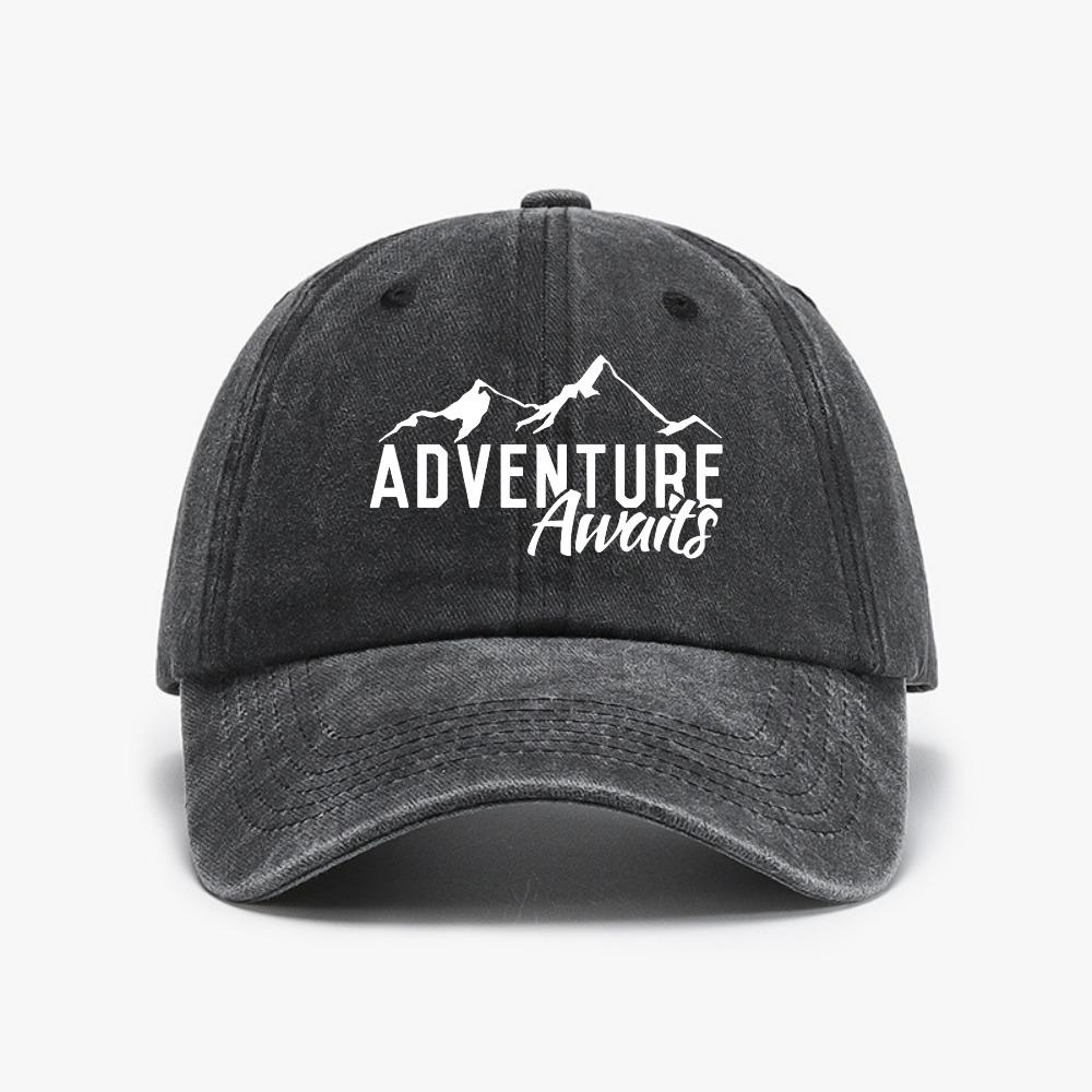 Adventure Awaits Mountain Baseball Cap Spring Casual Caps Outdoor Sun Hat Adjustable Retro Denim Unisex Hats