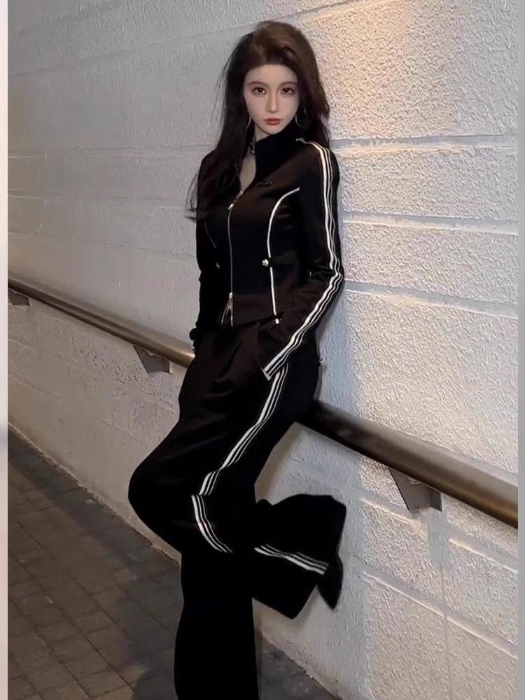 Women's Korean Style Casual Sportswear Set: Hooded Sweatshirt & Wide-Leg Pants (Spring/Autumn 2025)