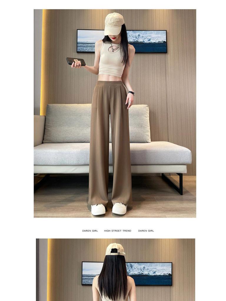2026 Summer Women's High-Waist Korean Style Wide-Leg Slim Fit Cropped Suit Pants