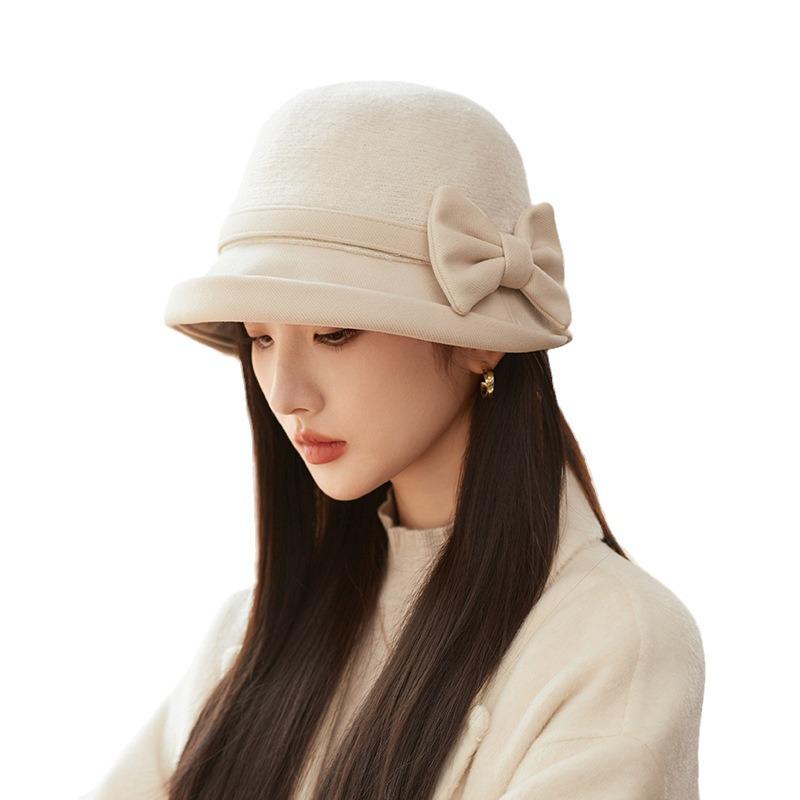 Women's Winter Wool Felt Elegant Bow Bucket Hat