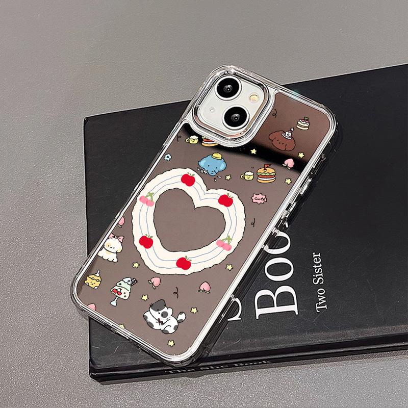 Handyhüllen für iPhone 11 13 XR 15 Pro Max 12 14 Pro Max Hülle iPhone 16 XS Max Spiegel Schutzhülle Mirror Exquisite Cartoon Wasserdicht