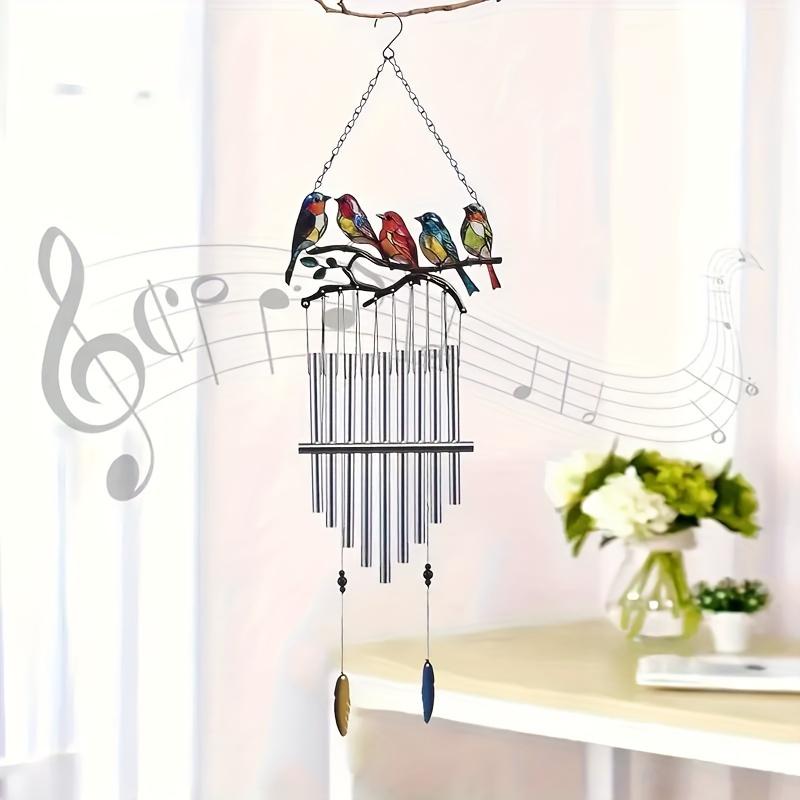 1 Set Creative Bird Design Metal Wind Chimes No Battery Required Hanging Decor for Windows Balconies Gardens