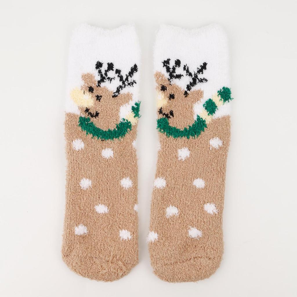 Autumn Winter Christmas Cartoon Elk Coral Fleece Velvet Sleep Socks