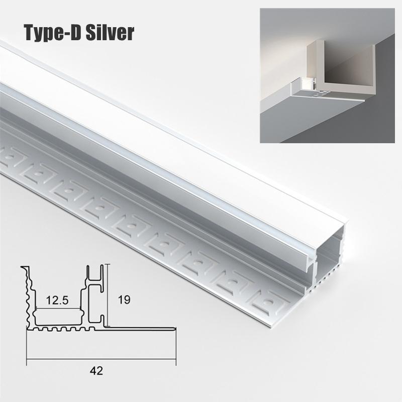 0.5m/1m Ceiling Top Corner LED Aluminum Profile Frameless Embedded Channel Luminous Plaster Line Wall Washing Decor Linear Light