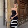 2024 Strapless Color Block Striped Bodycon Knit Dress for Summer Prom and Parties