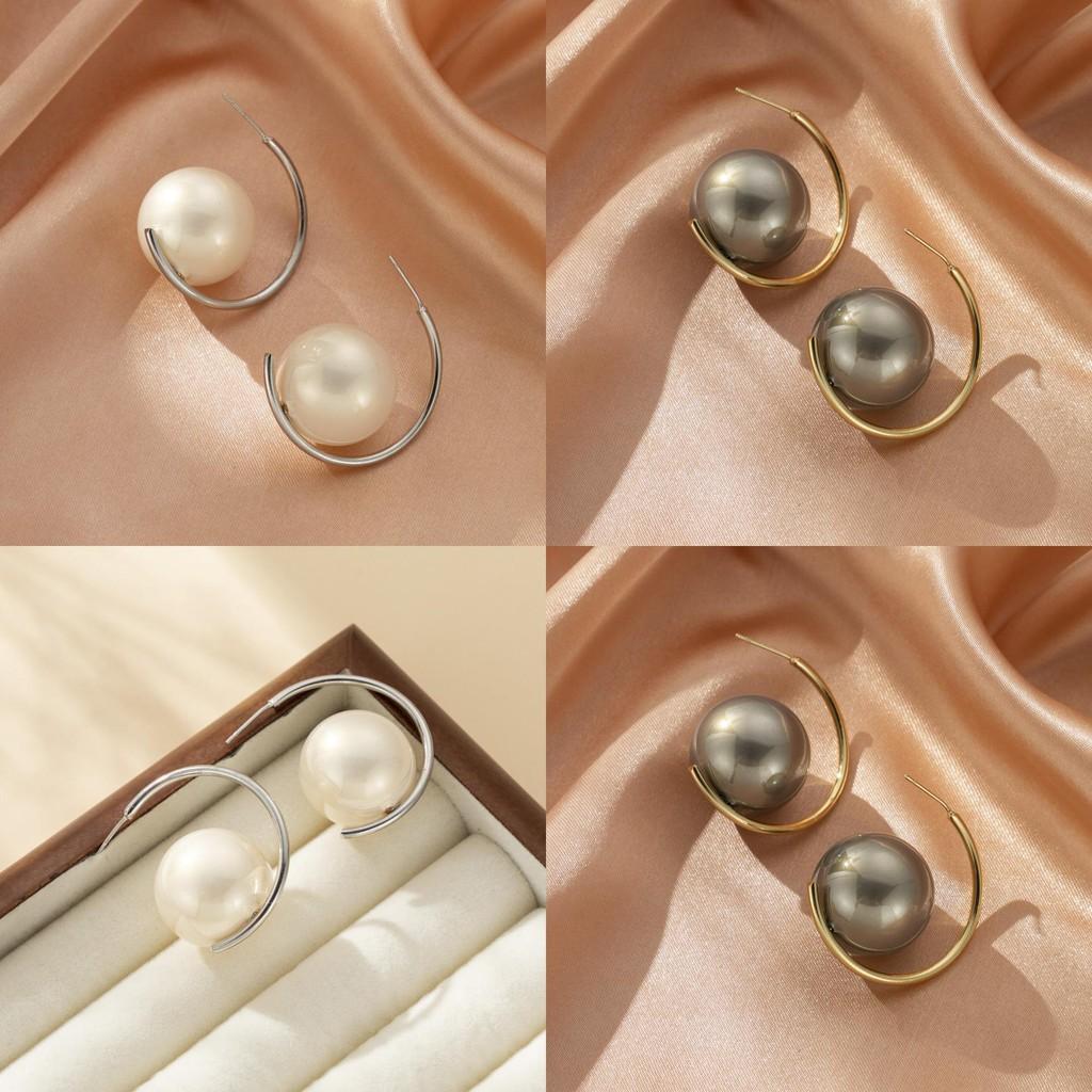 Chic Retro Pearl Earrings Sophisticated Cold Tone Statement Earrings For Ladies