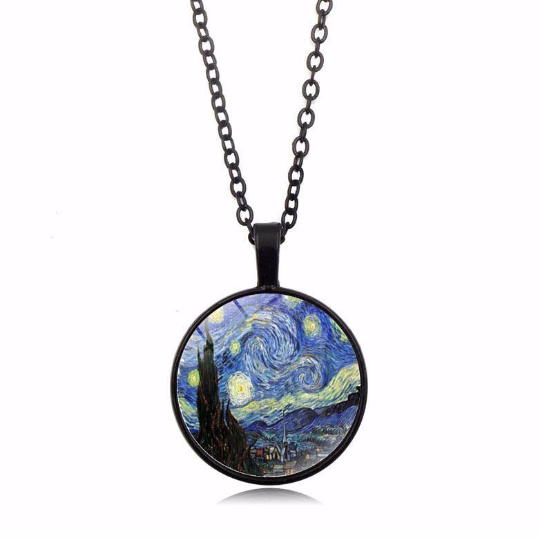 

Van Unique Gogh Starry Night Pendant Necklace With Durable Alloy Material Unisex Design чёрный