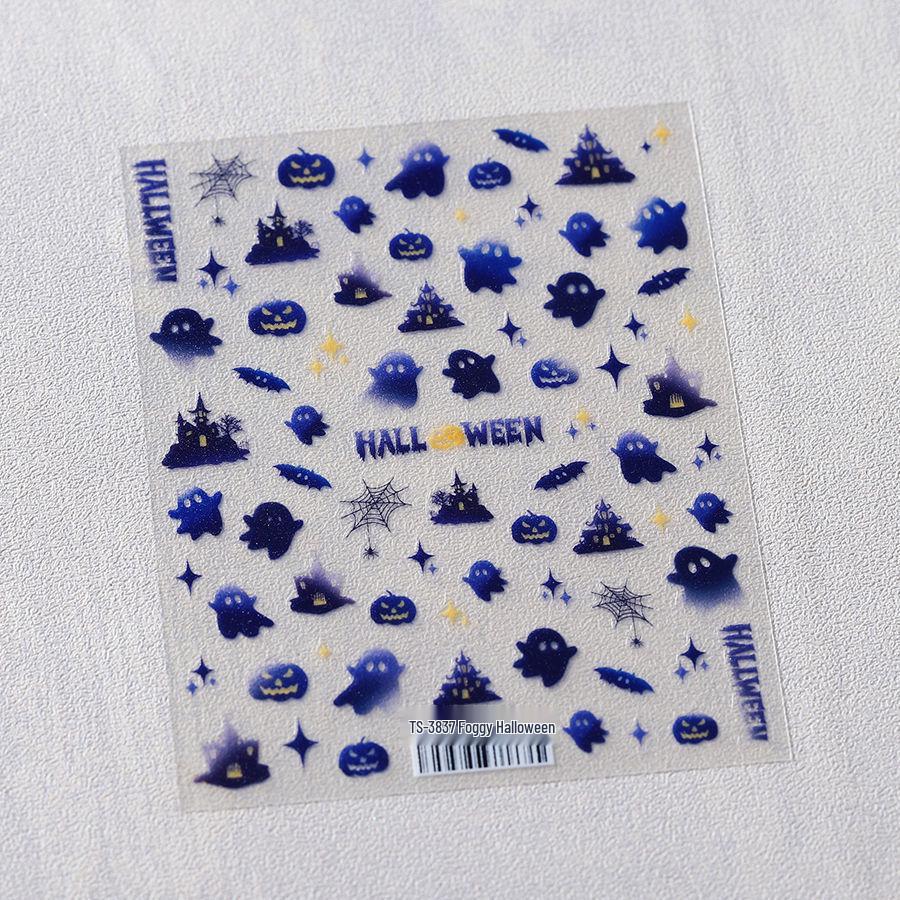 3D Halloween Nail Art Stickers: Cute Cartoon Pumpkin & Ghost Design