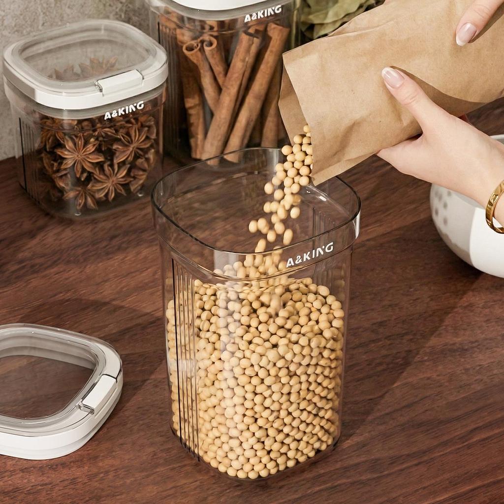 Sealed Push-Top Kitchen Jar for Tea, Grains & Coffee Beans - Moisture-Proof Storage Container