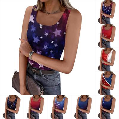 Women's Summer Fashionable Casual Independence Day Printed Round Neck Sleeveless Top Fitted Vest