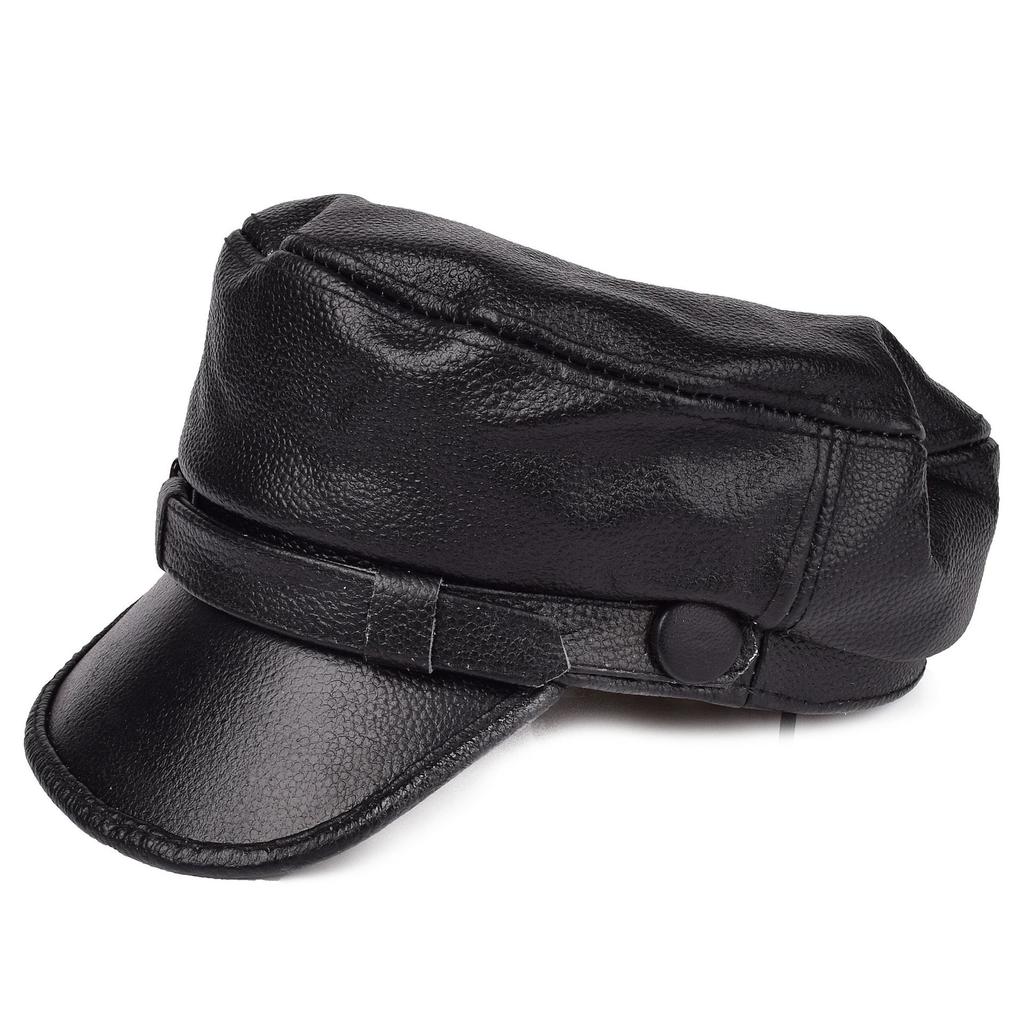 Høst/Vinter Bikerlue Herrehatt Kuskinn Vintage Marineblå Kaptein Dame Flat Topp Beret