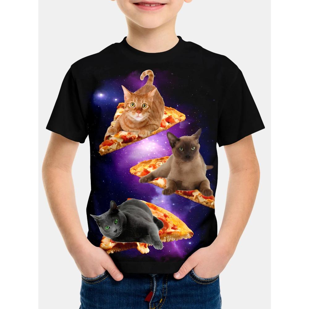 Children Clothes Girl Boys T-shirt Summer Fashion 3D Cat Print Cartoon Casual Fun Comfortable Round Neck Short Sleeve T-shirt