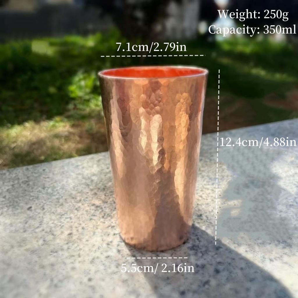 Tazza da Caffè in Rame Puro, Artigianale con Texture Retrò 350ml Moscow Mule con Tazza Tumbler in Pelle, Tazza da Tè Acqua Vintage Stoviglie