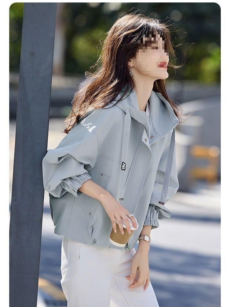 Petite Loose Hooded Jacket - Spring & Autumn 2025 Casual Trench for Back-to-School Season